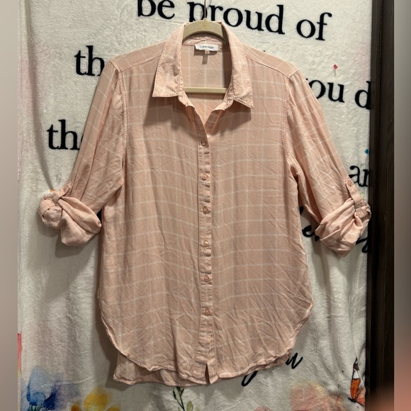 Calvin Klein Tops - Calvin Klein Light Pink Plaid Button-Down Shirt size M
